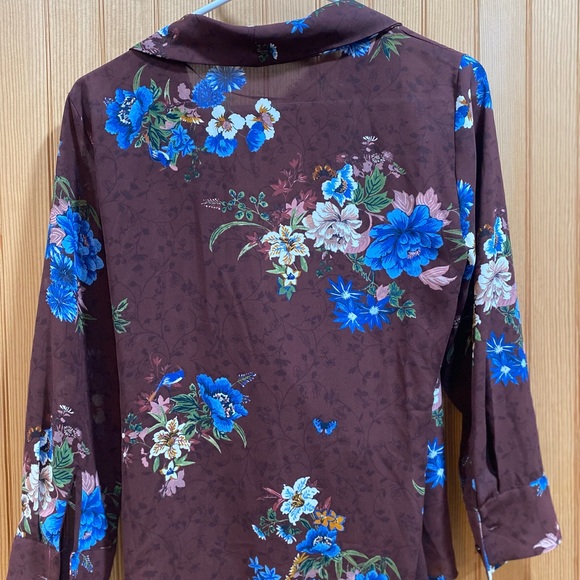 Zara Brown and Blue Floral Wrap Blouse - Picture 7 of 8